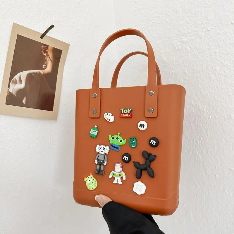 Womens Bag PVC Summer Waterproof Grocery Bags Large Capacity Cartoon Top Handle Bags Ladies DIY Hole Handbags Durable Beach Bag 250603