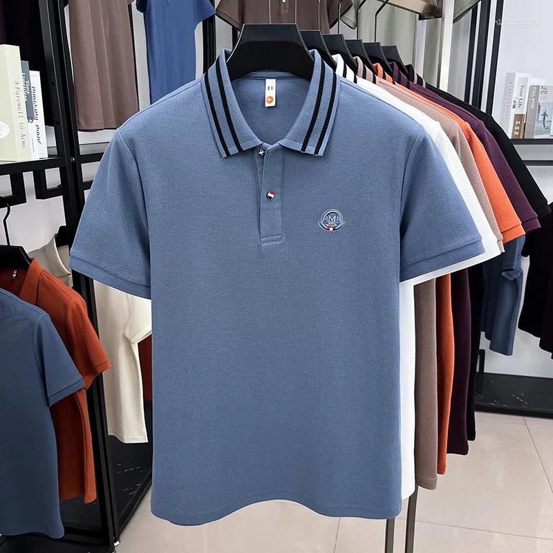 Mens Polos High End Brand Cotton Short Sleeve Polo Shirt Letter Embroidery Lightweight Breathable Fashion Stripe Lapel T-shirt