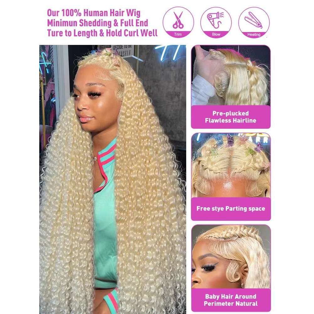 Curly 250% 13x6 HD 30 40 Inch 613 Honey Blonde Color Human Hair Wigs 13x4 Loose Deep Wave Lace Frontal Brazilian Remy Wig