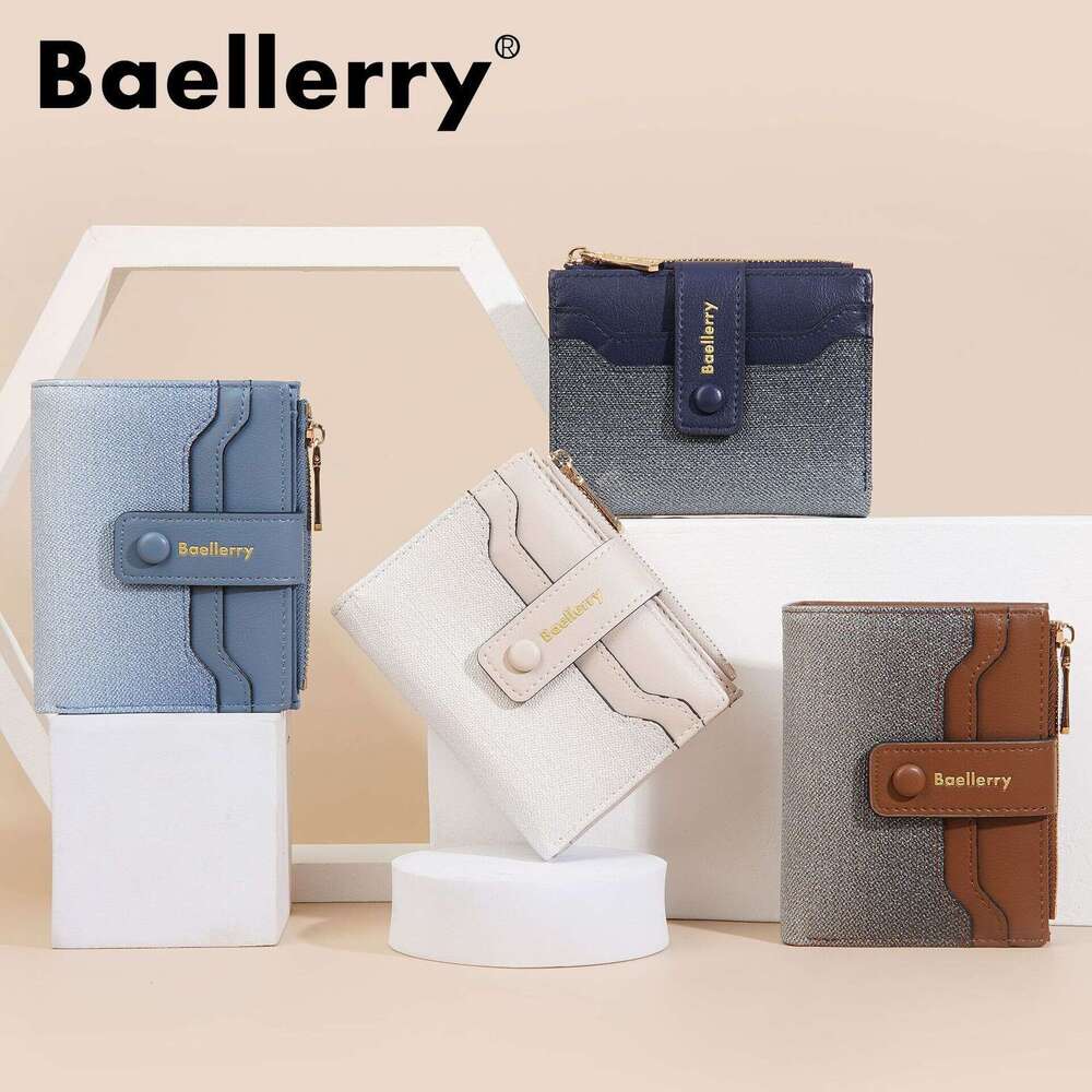 New Women's Short Baellerry Fashion Gradient Color Multi-Card Slot Zipper Coin Purse Color-Block Wallet AAAAA