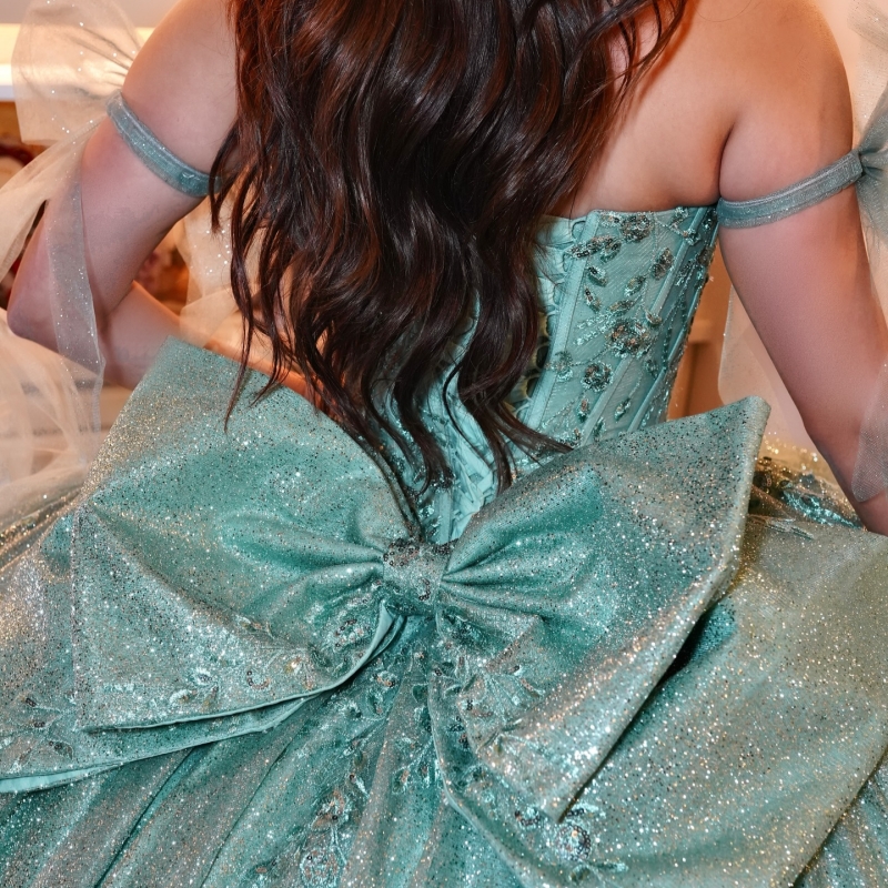 Mint Green Quinceanera Dresses Ball Gown Off The Shoulder Applique Lace Beading Bow Tull Party Birthday Sweet 16 Dress Vestidos 15 Anos