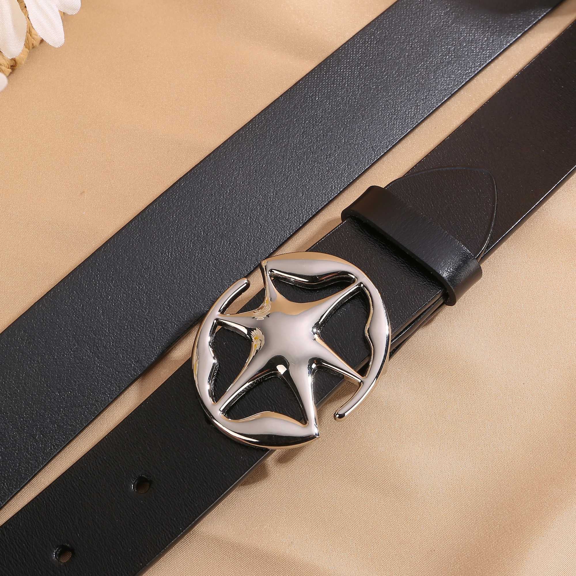 Fashion Y2k Belt for Women Hollow Star Buckle Ladies Waistband Skinny Belts Vintage Adjustable Leather Belt for jeans dress W250604