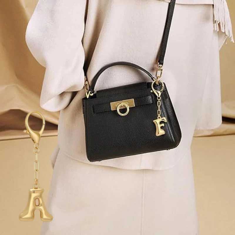 26 Letter Keychain Charms Gold Bubble Initial English Alphabet Pendant Fashion Versatile Bag Accessories Trendy Decoration Gift W250604