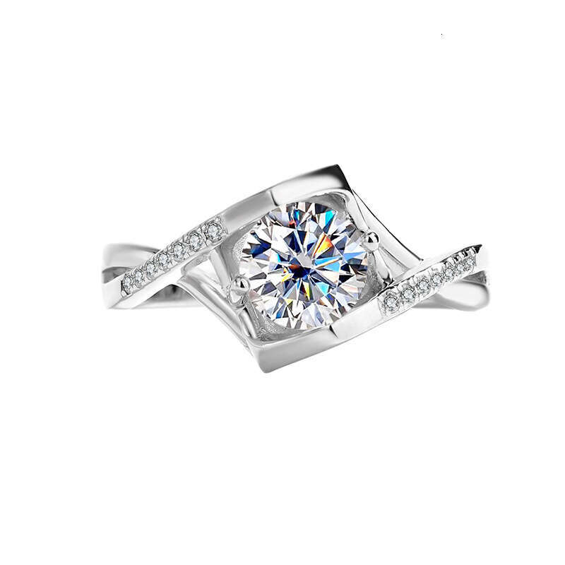 DHCollections Pure Sier Women's Ring Twist Arm Micro Pave Angel Kiss Proposal Moissanite
