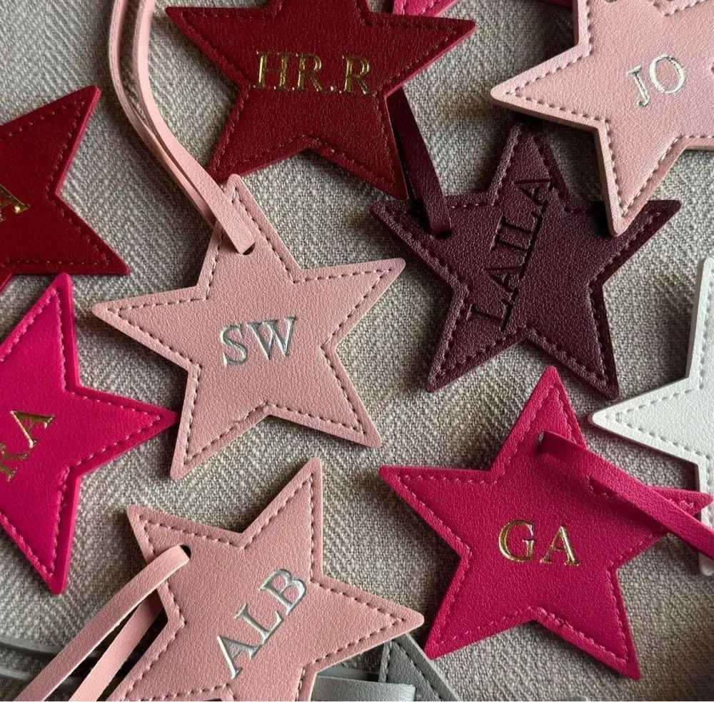 New Free Custom Initials Leather Five-Pointed Star Keychain Pendant Car Key Star Decoration Pendant Bag Accessories W250604