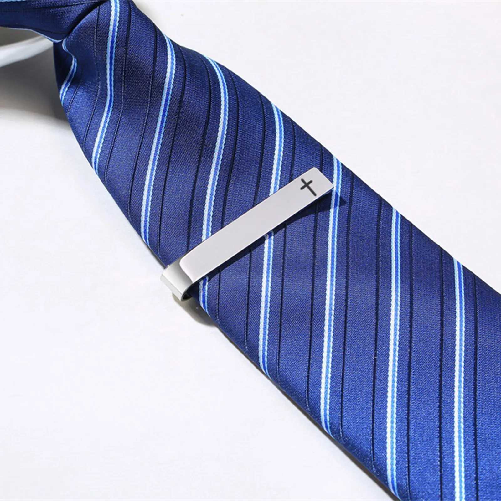 Simple Cross Tie Clip Gift for Dad Husband Boss Coworker Men Classic Stainless Steel Necktie Bar Tie Pin Clasp Christian Jewelry W250604