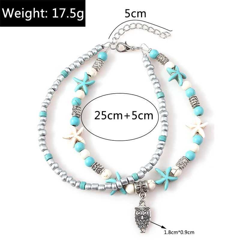 Aihua New Boho Shell Starfish Anklets for Women Fashion Owl Ankle Bracelet on Leg Barefoot Handcraft Chain Summer Beach Jewelry W250604