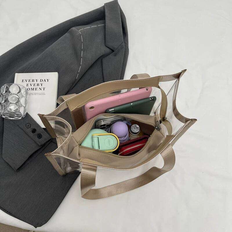 2-In-1 Shoulder Bag Set For Women PVC Transparent Waterproof Large Capacity Shopper Beach Totes Summer Latest Handbag