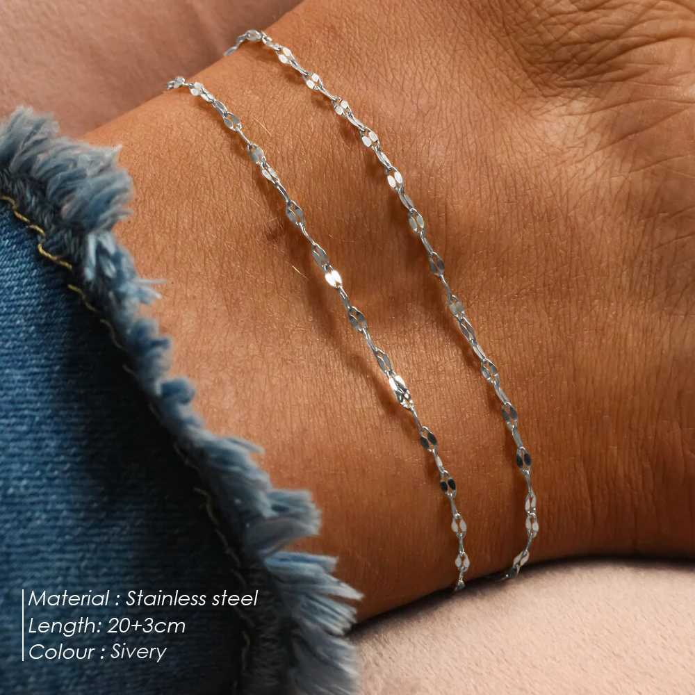 eManco Fine Stainless Steel Silver Color Fish Lips Chain Anklet Womens Summer Beach Foot Jewelry Leg Minimalist Anklet W250604