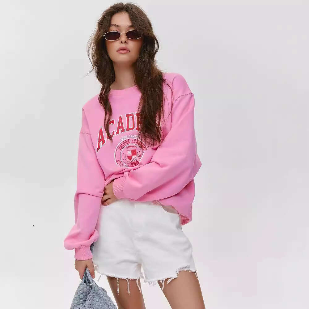 American West Coast Letter Print Crewneck Pullover Sweatshirt Trendy Dopamine Color Gradient Draped Long Sleeve Top For Women B5