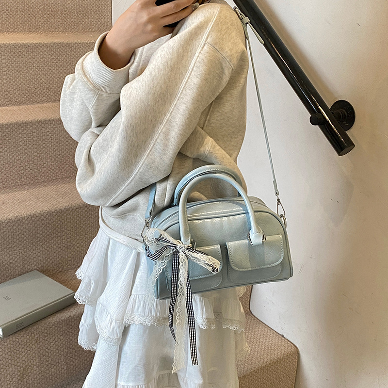 designer Casual Handheld Boston Bag for Women 2025 New Korean Version Simple Versatile Bowknot Single Shoulder Crossbody Bag