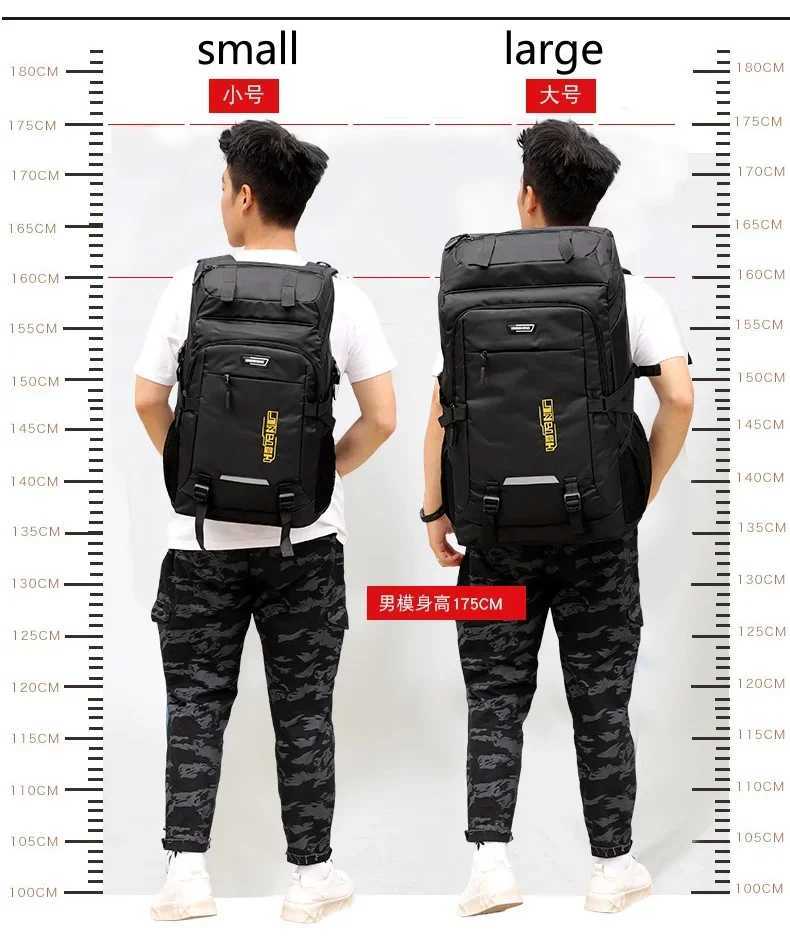 60L 80L Hiking Camping Backpack Nylon Waterproof Large Capacity Luggage Rucksack Men Women Outdoor Climbing Travel Sports Bag W250603