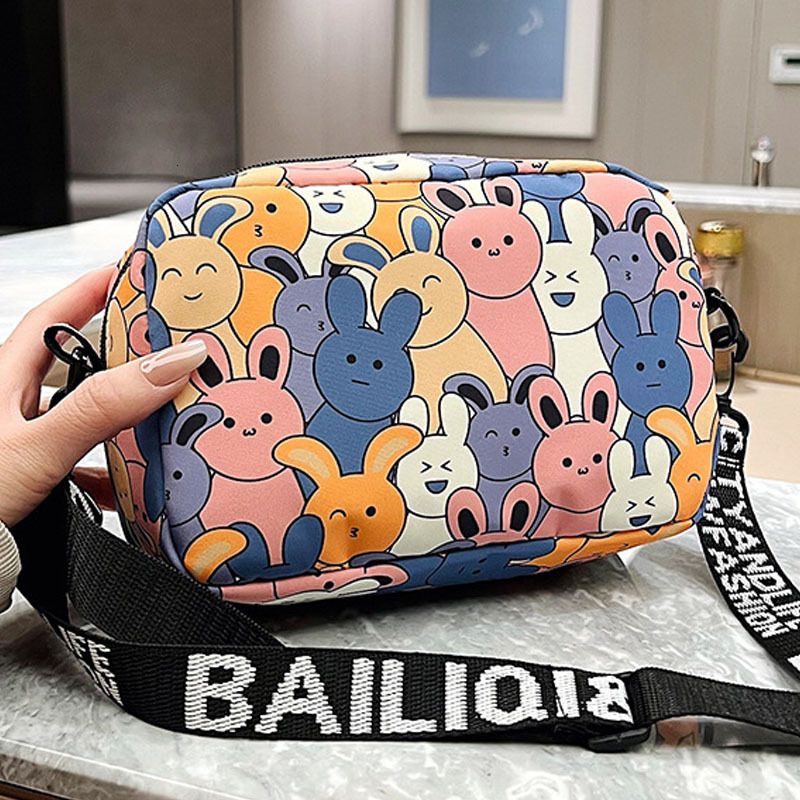 Brand Quality New 2025 New Small Square Bag Cartoon Cute Rabbit Crossbody Bag Letter Strap Lightweight Storage Bag Fashion Small Bag New Free Delivery
