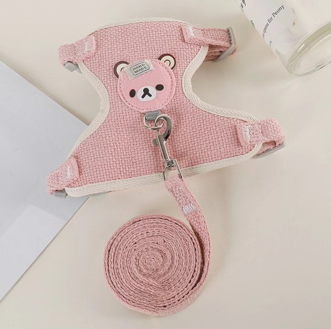 Adjustable Corduroy Pet Harness Leash Set with Cute Bee Design for Small Medium Cats & Dogs