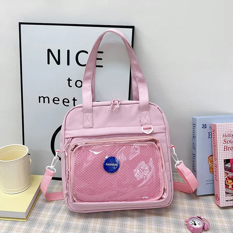 Japanese High School Girls Crossbody Bags Nylon Teenage Student Tote Book Bag Transparent Women Handbags JK Kawaii Shoulder Bag 250603