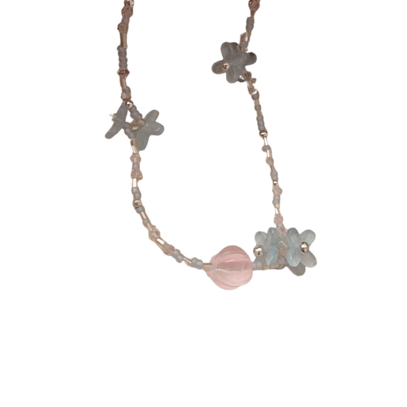 Acrylic flower rice bead collarbone chain, simple temperament, light luxury