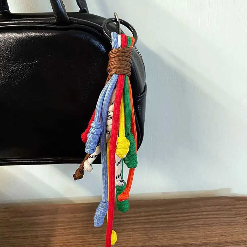 Korean Rainbow Braided Rope Pendant Keychain Fashion Bag Accessories Tassel Anti-theft Key Chain Colorful Pendant Gift Keyring M250604