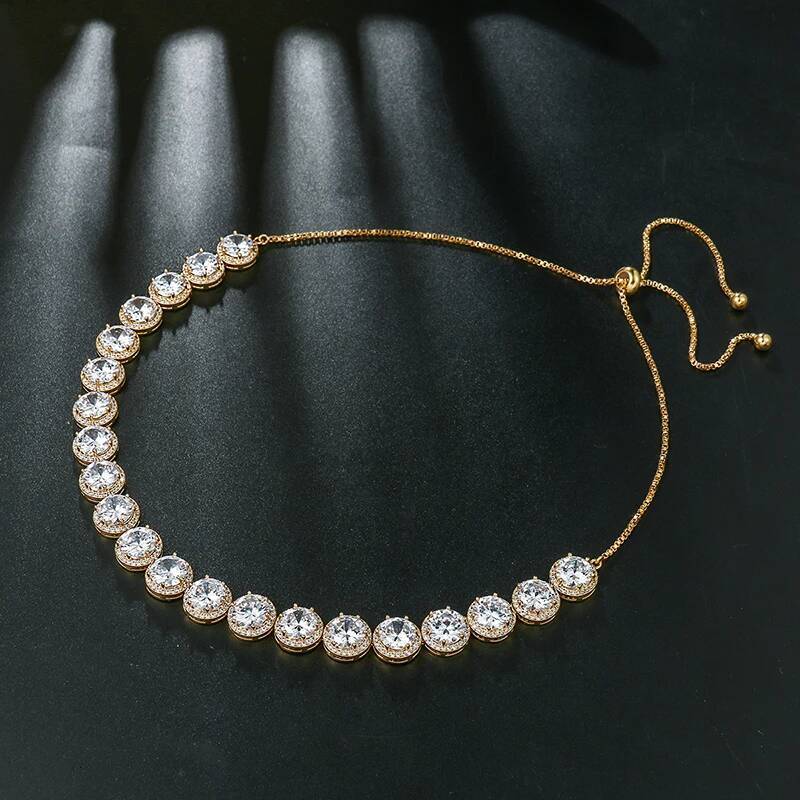 WEIMANJINGDIAN Brand New Arrival Stunning Large Halo Round Cut Cubic Zirconia CZ Crystal Tennis Choker Necklace Party Jewelry