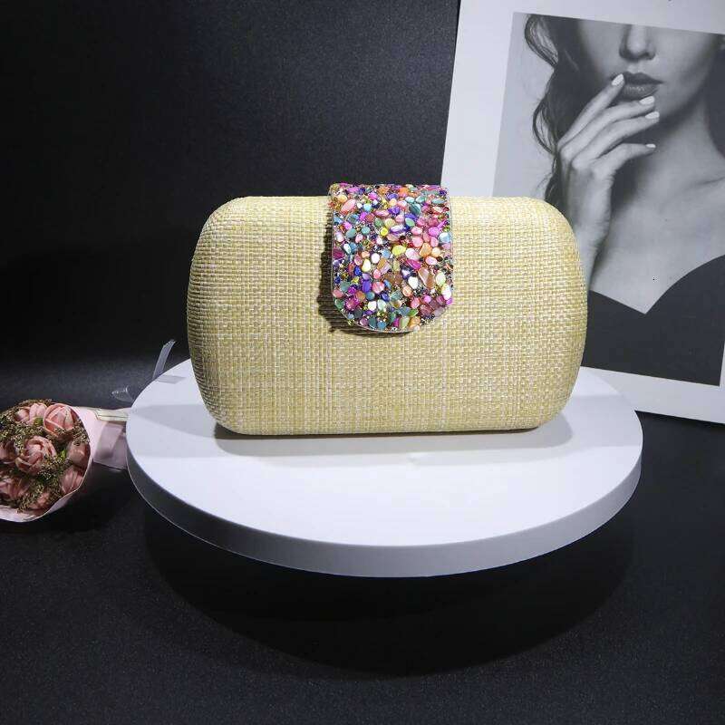 New Elegant Purple Women's Purse Fashion Woven Evening Bag Wedding/Prom/Birthday Party Clutch Handbags With Crossbody Chain