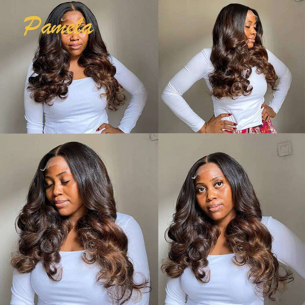 250% Density Ombre Blonde 1B/4 Brown Colored Loose Wave 13x4 HD Transparent Lace Frontal Glueless Human Hair Wig Ready To Wear
