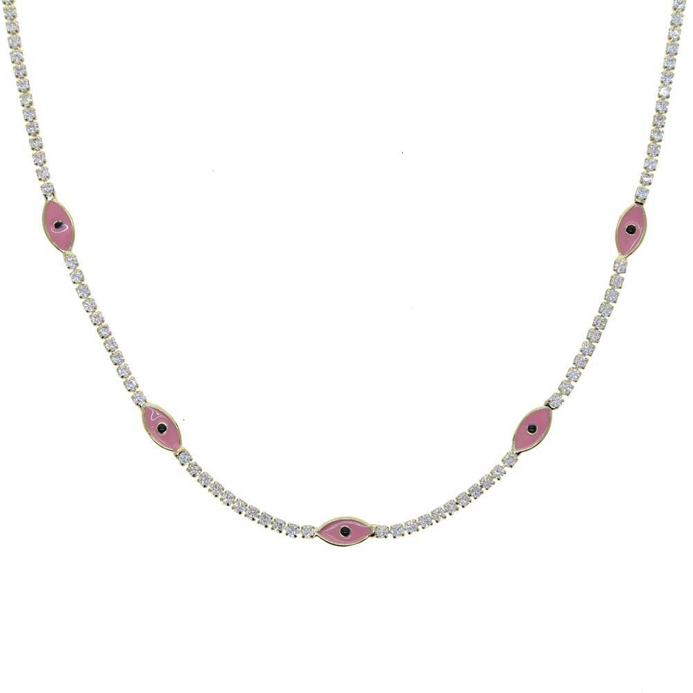 Short Sparking Cz Tennis Chain Chocker Necklace with Blue Evil Eye Charm Necklaces Fashion Women Collar Jewellery Femme