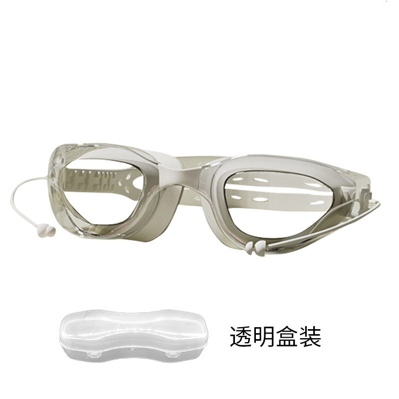 Summer New Waterproof Anti-Fog Transparent HD Diving with Integrated Earplugs Unisex Large Frame Swimming Goggles