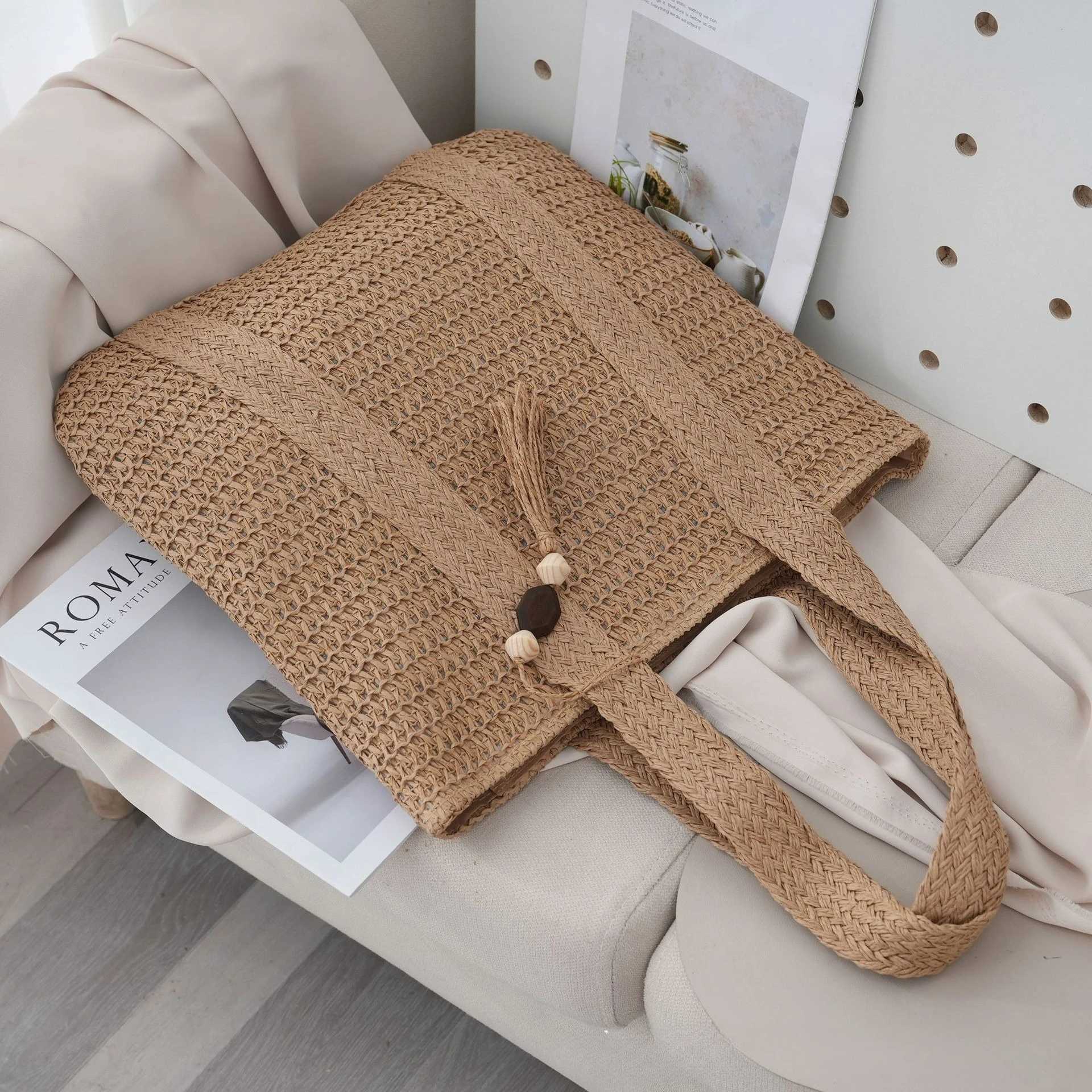 Fashion Beach Vacation Woven Bag Simple and Elegant Large Capacity Woven Tote Bag Straw Leisure Shoulder BagXJ250604