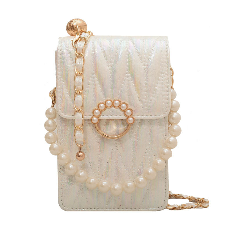 Free Shipping Mini Phone Bag Shoulder Bag Women's New Trendy Summer Versatile Pearl Chain Crossbody Bag Fashion Mesh Handbag