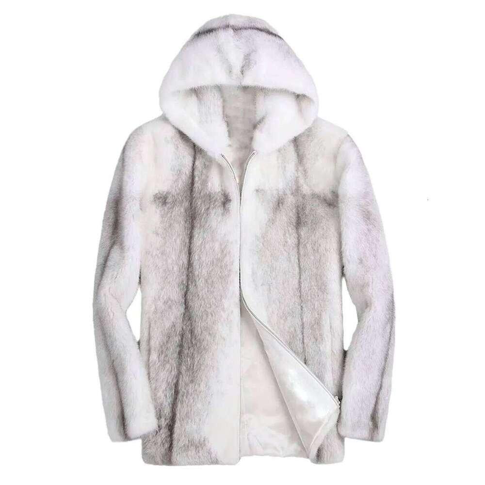 Men's fur mink coat hooded slim-fit zipper short casual jacket plus size