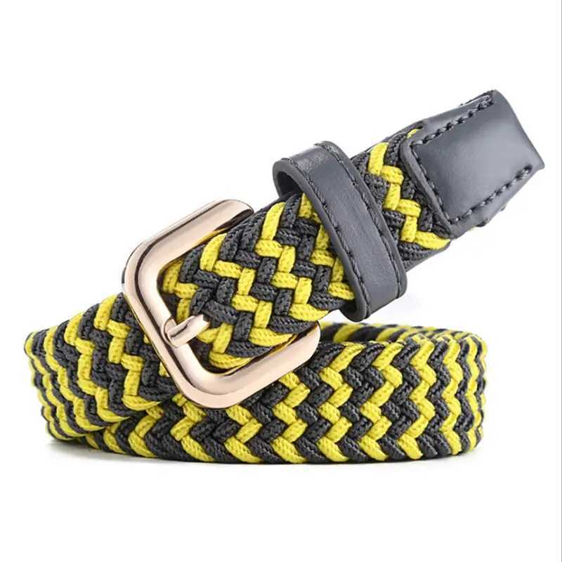 BOKADIAO Women Childrens Elastic Belt Pin Buckle Weave Stretch Canvas Belt Candy Colors Luxury Jeans Belts for Boys Girls Strap W250604