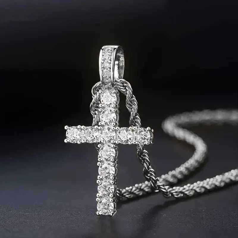 925 Sterling Silver Cross Pendant Necklace for Women Sparkling White Cubic Zirconia Necklace Wedding Party New Fashion Jewelry XJ250604