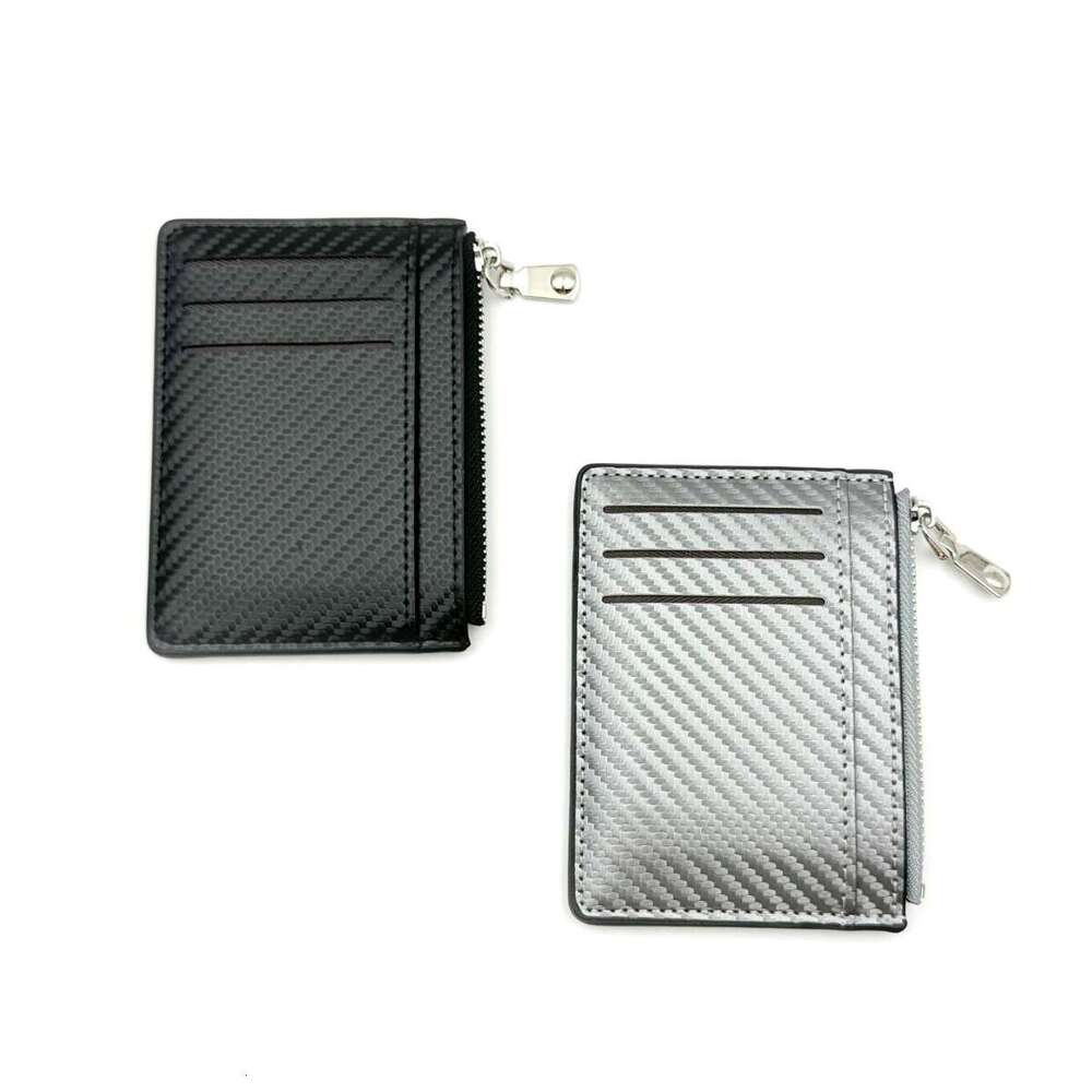 Defuli2025 Summer Men's Wallet Holder Multi-Card Slot PU Fabric Carbon Fiber Texture Zipper Card Case Trendy