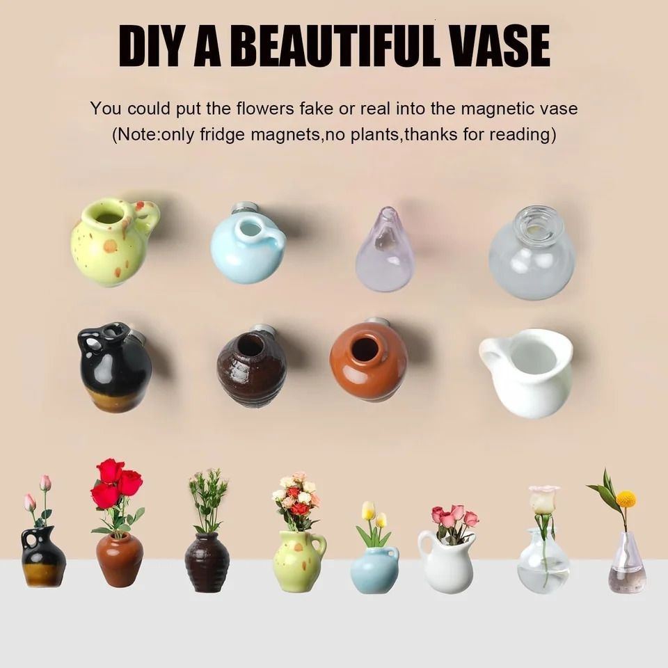 Mini Vase Magnets for Fridge,Plant Vases Refrigerator Magnets,Cute Creative Decoration,Tiny Magnetic Vases Decorative,Small Fridge Accessories Kitchen