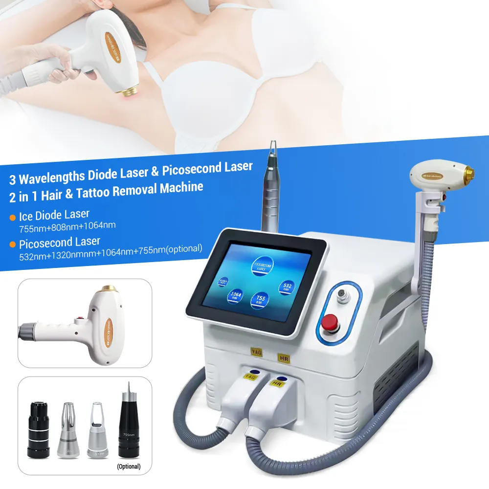 Promotion 2 in 1 Pico Diode Picosecond Tatoo Removal & Diodo Lasersings Hair Removal Machine Portable Tatoo Removal Picosecond Diode Laser Machine