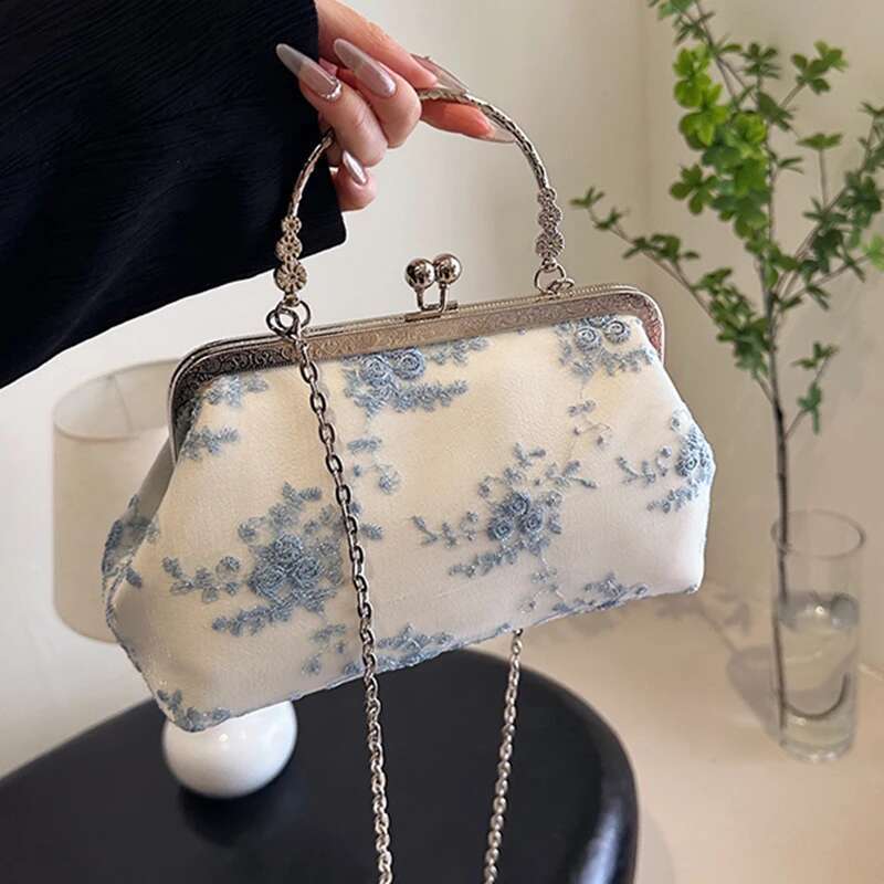 Lace Fbric Women Evening Chain Shoulder Messenger Bag Shell Clip Designer Handbag Fashion Purse Party Wedding Clutch