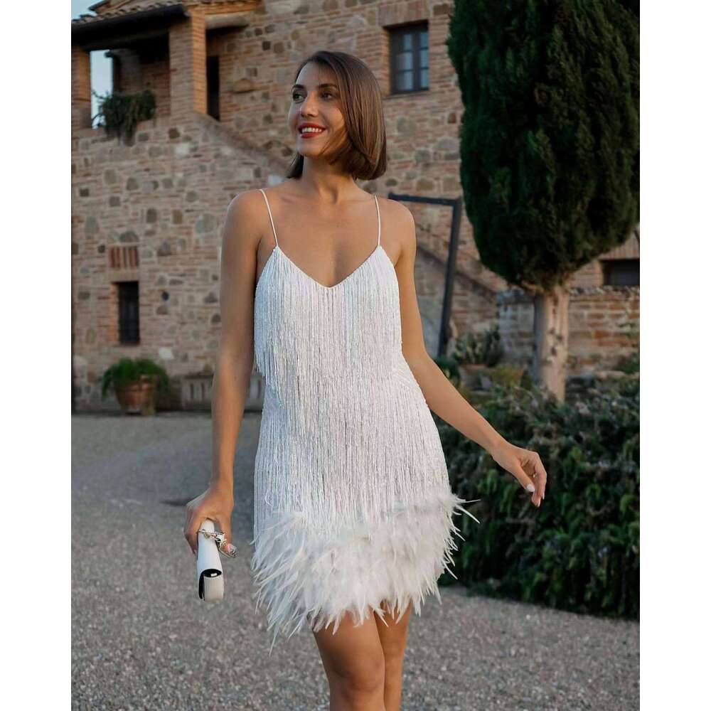 Summer New Fashion Tassel Sequin Feather Patchwork Color Dress For Women B5