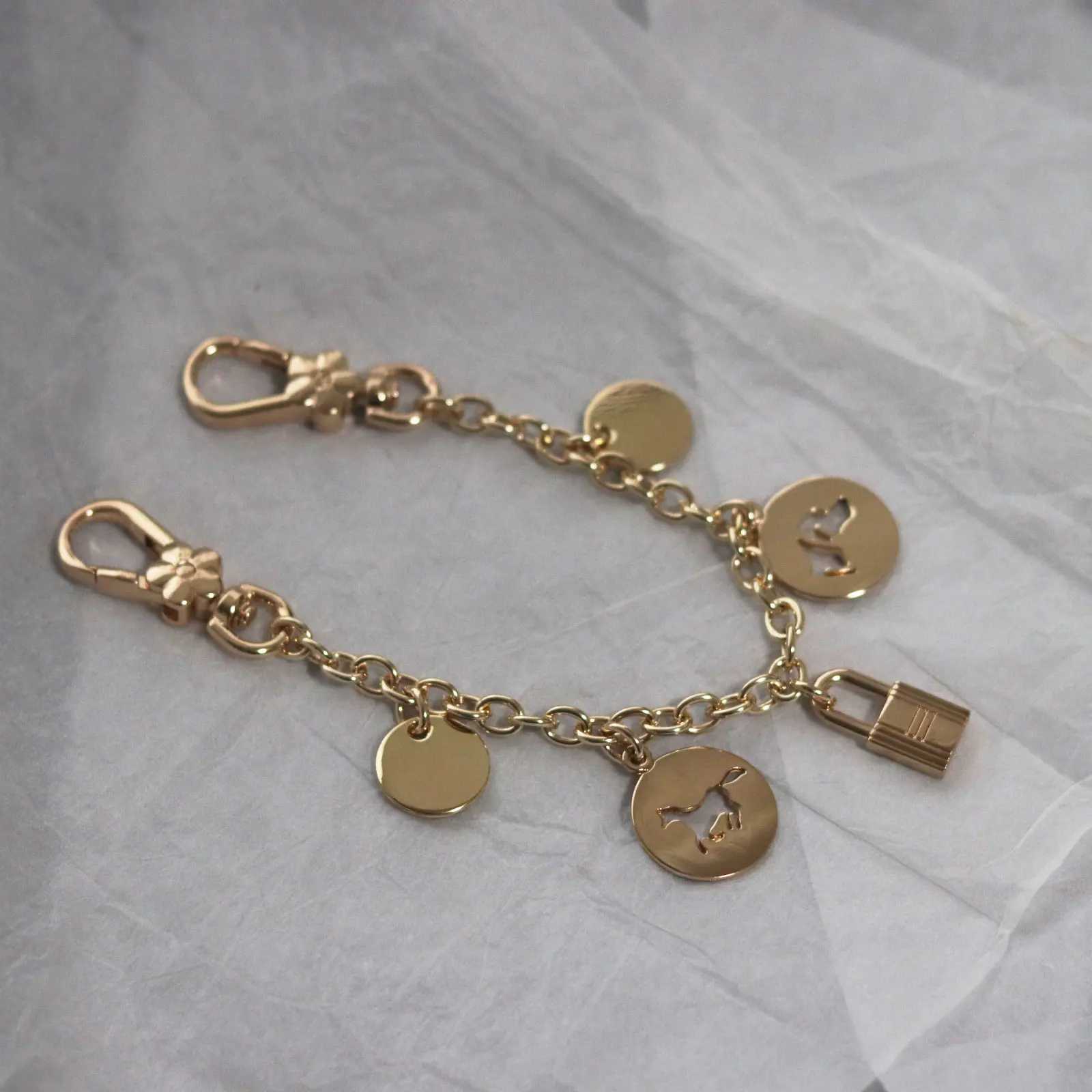 golden shiny Metal keychain bag charm decoration bag extended flower pendant girl lobster clasp W250604