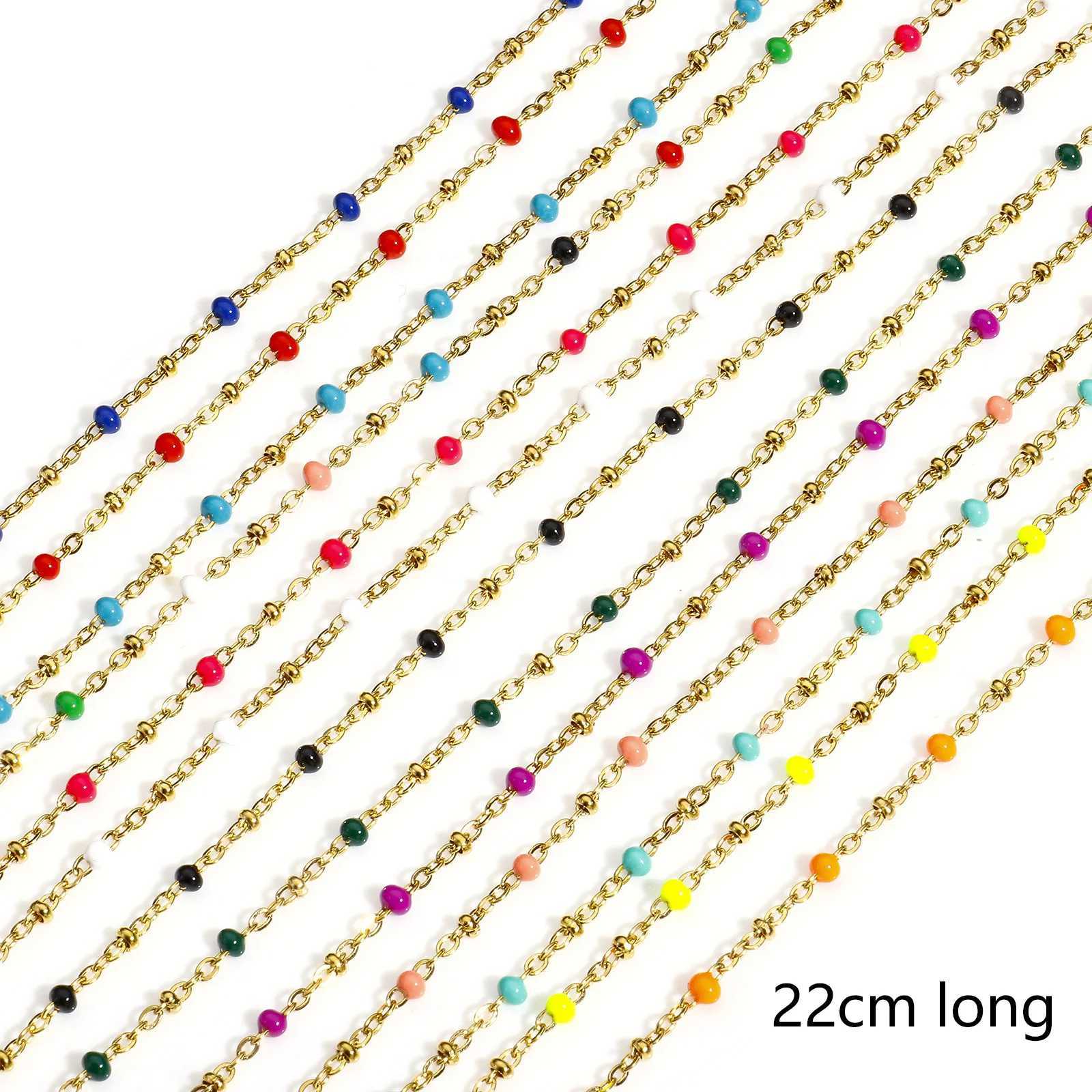 1PCs 304 Stainless Steel Link Chain Anklet Multicolor Enamel Bead Anklet For Women Summer Beach Bracelet Foot Jewelry 22cm long W250604