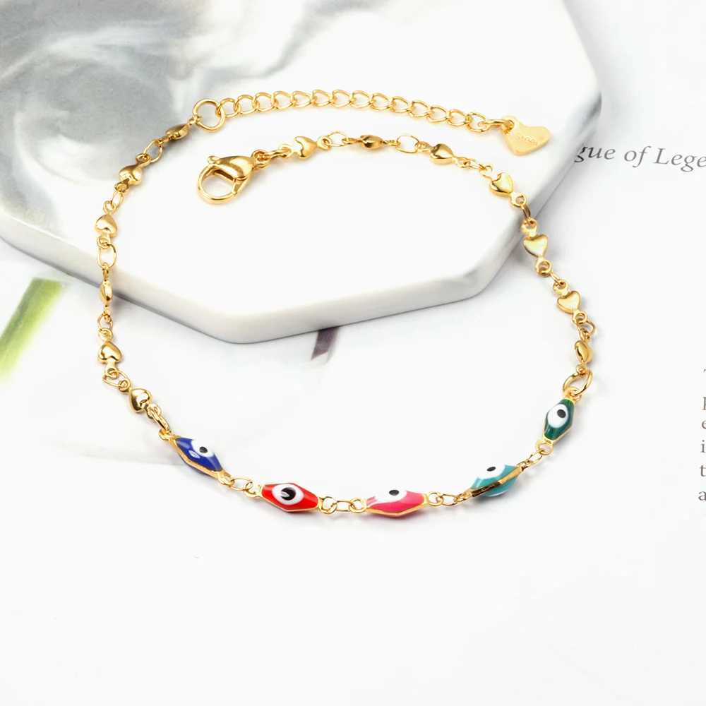 LUXUSTEEL Colorful Evil Eye Anklets For Women Girls Stainless Steel Bohemian Turkish Ankle Bracelet Summer Beach Jewelry W250604