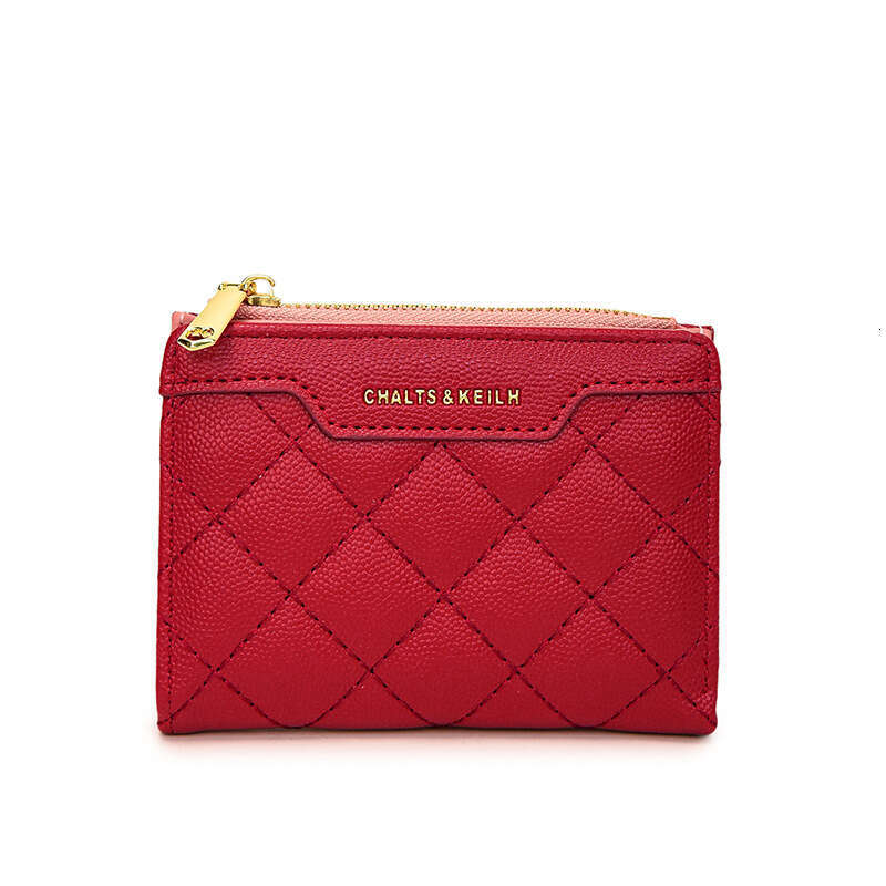 Fashion Women's Short Quilted Solid Color Multi-Card Slot Zipper Coin Purse Trendy Exquisite Wallet for Women