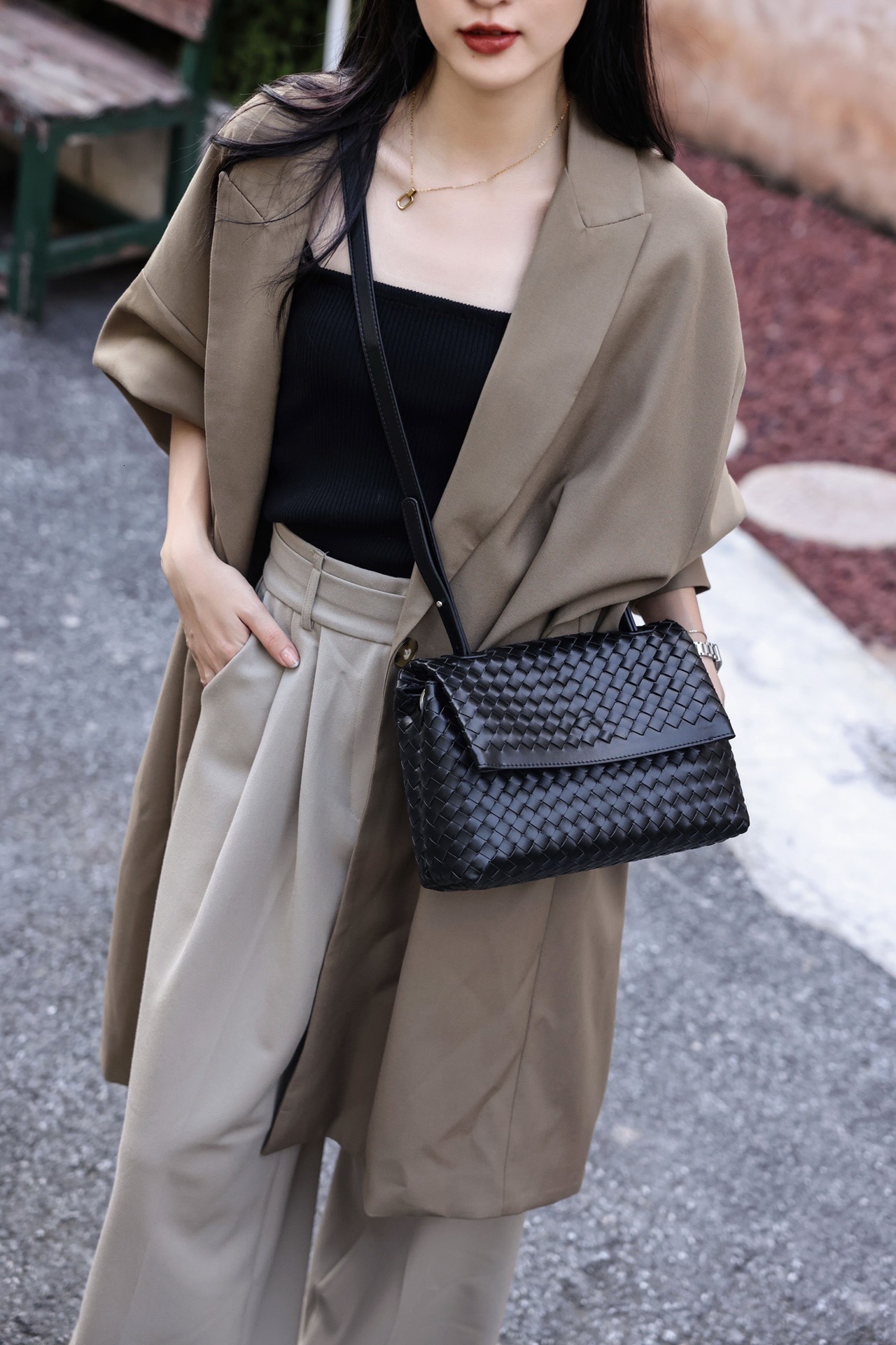 Real leather women's new woven rectangular bag with retro texture under the armpit shoulder crossbody bag designer shoulder bag