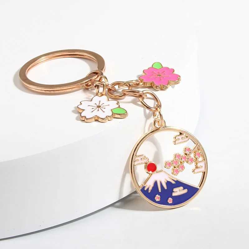 New Arrival Cartoon Keychain Japan Fuji Mountain Sakura Flower Key Ring Enamel Key Chains Souvenir Gifts For Women Men DIY Handmade Jewelry U250604