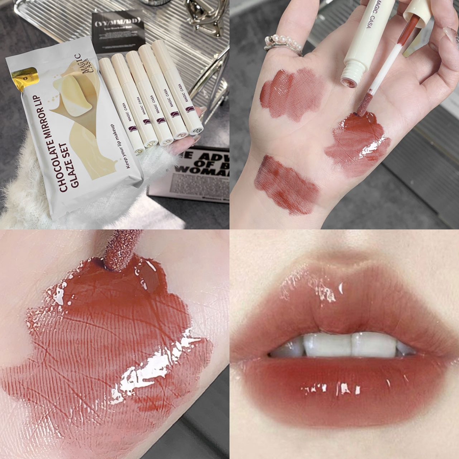 5-piece White Chocolate Mirror Lip Gloss, non-stick, creamy lip gloss set for all skin types, for everyday use DH1006