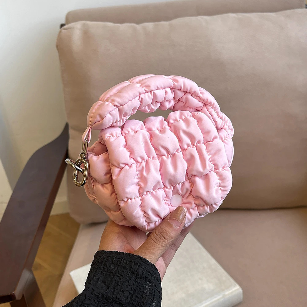 Wrist Handbag Nylon Solid Color Mini Puffer Tote Bag for Women Padded Clutch Purse Phone Purse for Work Travel Shopping 250603