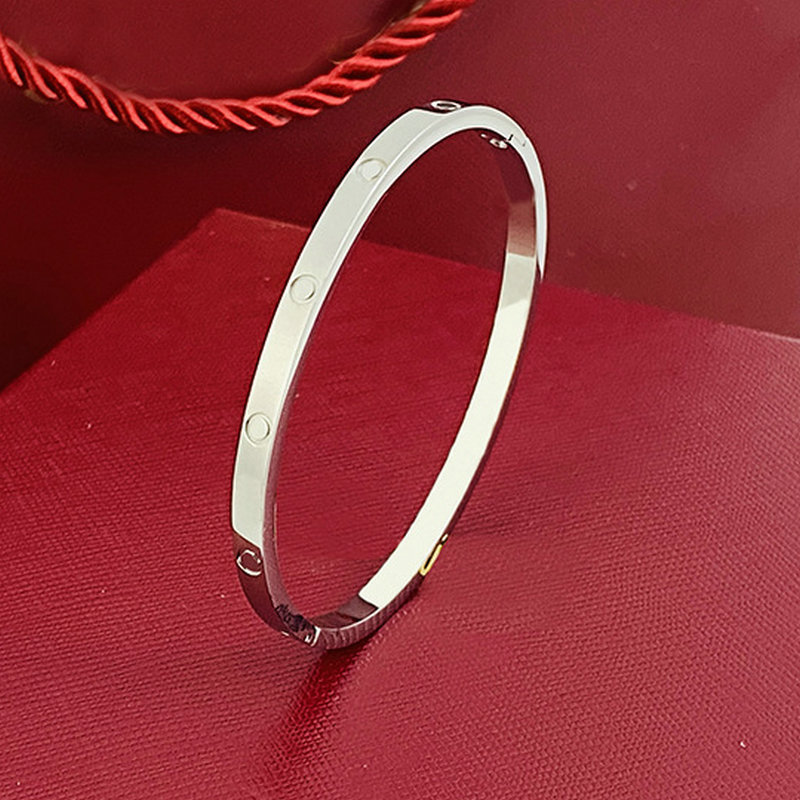 titanium steel 4mm thin cuff bracelet woman gold plated man luxury screw bangle designer wedding jewelry lover gift no box