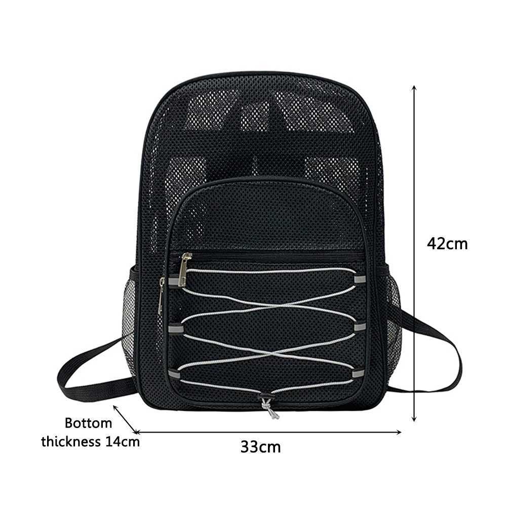 Unisex Gym Bag Multifunctional High Capacity Backpack Wear-resistant Semi-Transparent Bookbag Solid Color Mesh Sport Fitness Bag W250603