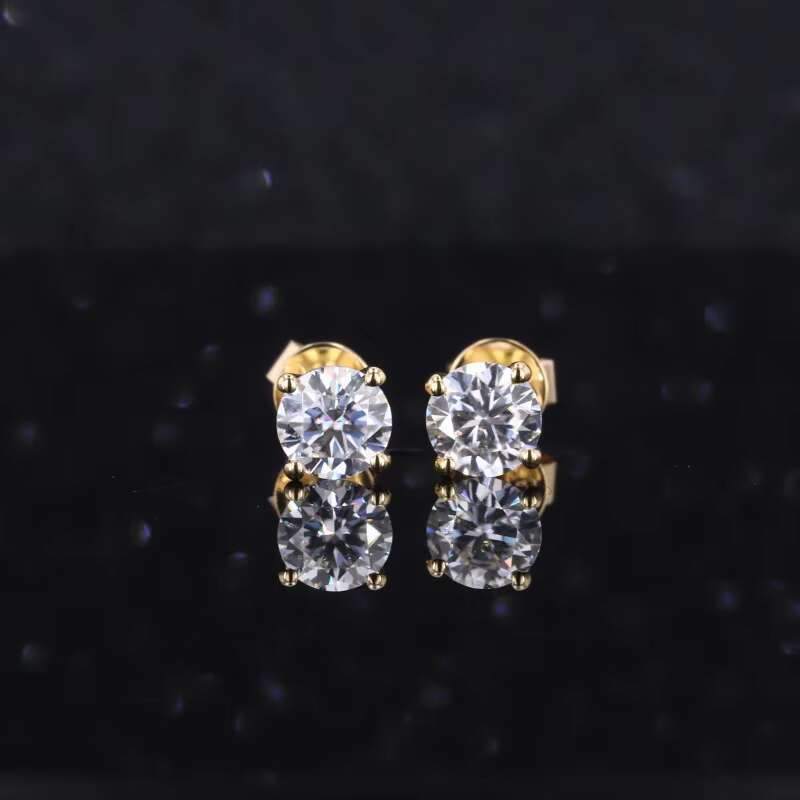 Simple Design 5mm Moissanite or Lab Diamond 18k Yellow Gold Stud Earrings