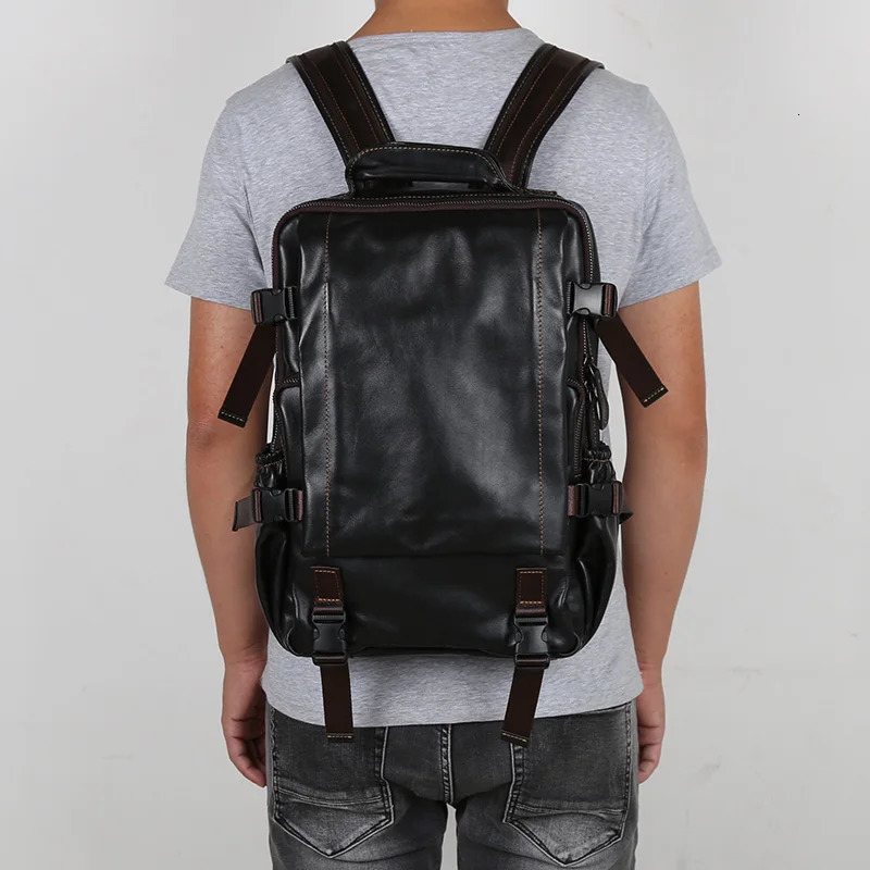 Retro First Layer Cowhide Mens Backpack Multifunctional Large Capacity Genuine Leather Leisure Travel Backpack 250530
