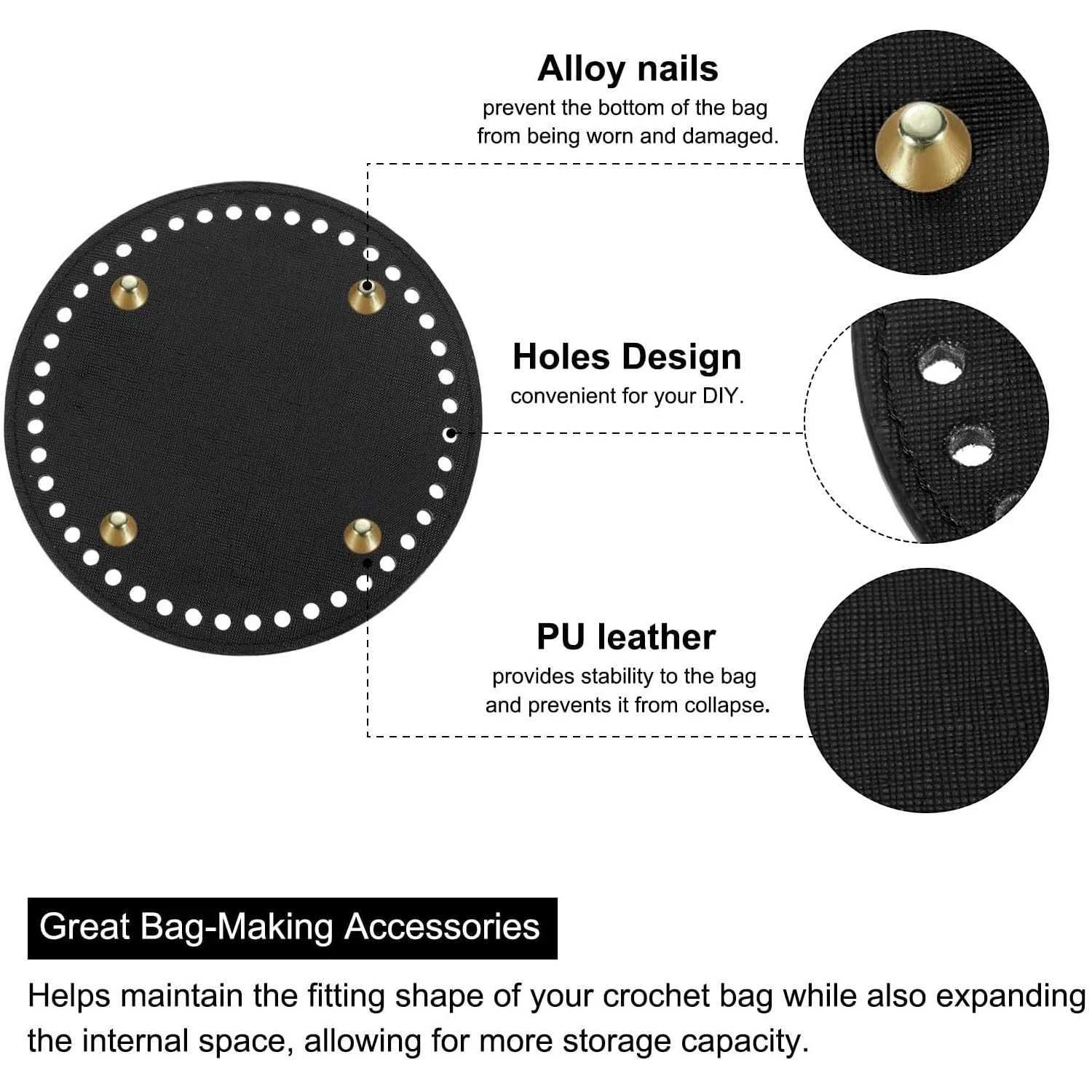 1-4Pcs Round PU Leather Bag Bottom Knitting Crochet Bags Bottom Shaper Pad Cushion Base for DIY Handbag Purse Making Supplies W250604