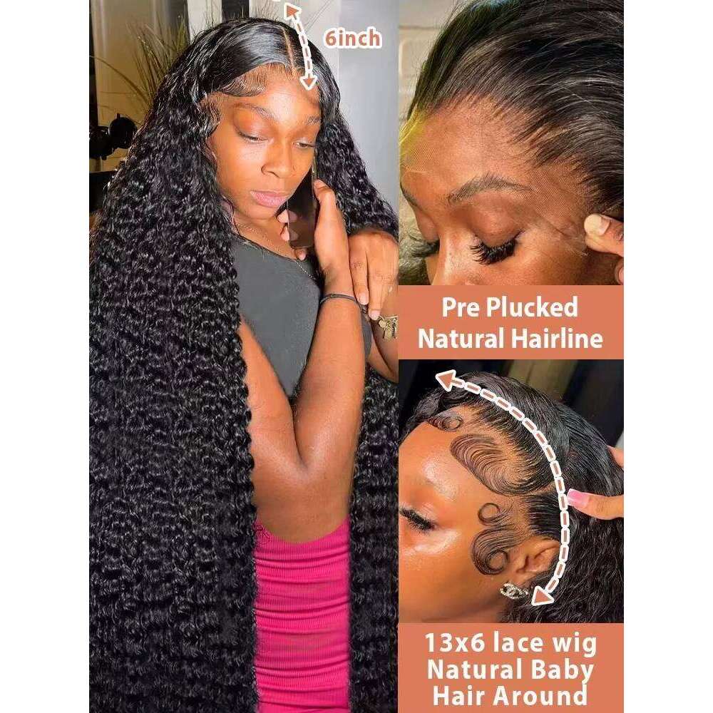 Linktowig Curly Human Hair Wigs 30 Inch 13x6 HD Lace Frontal Wig Water Wave Preplucked Black Raw 5x5 Closure Glueless For Women